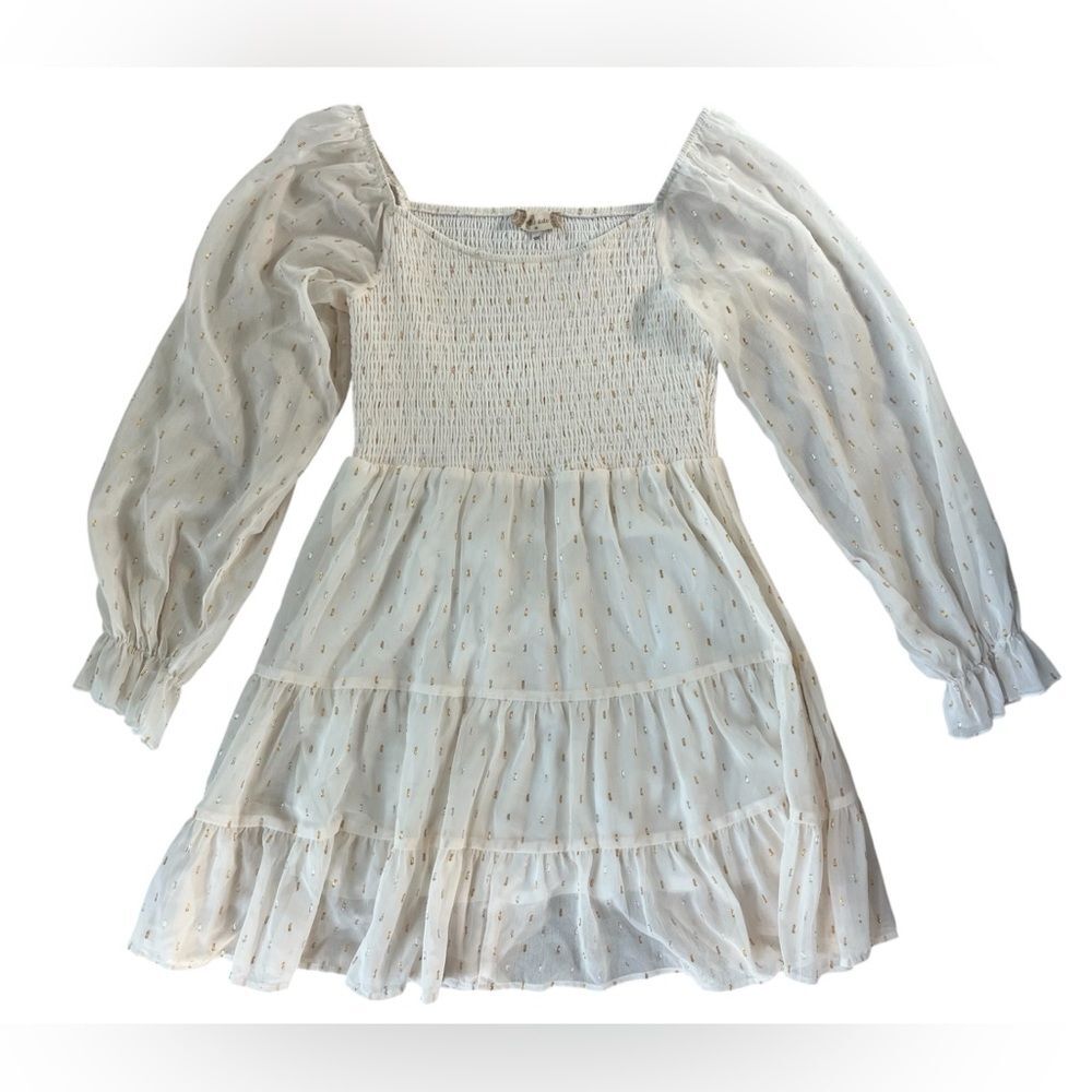 Altard State Sheer Puff Sleeve Babydoll White Tiered Dress Womens Medium